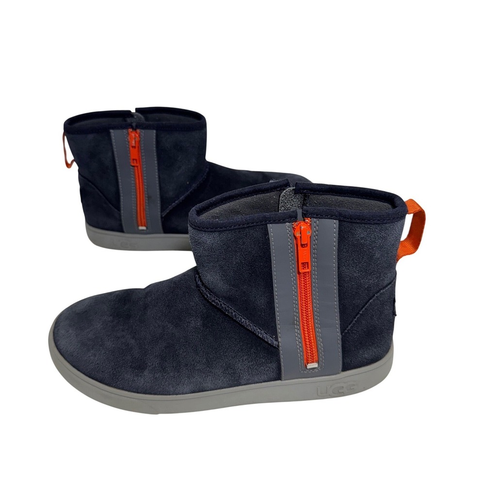 UGG Kids Classic Mini Side Zip Navy Blue Orange Suede Boots 1103641K Size 6Y